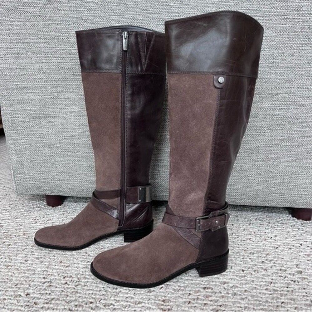 Vince Camuto Jaran Womens Brown Suede Leather Zip Riding Boots